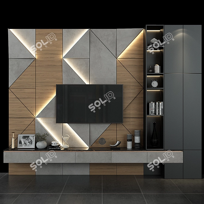 Rustic Wood TV Stand Set 3D model image 1