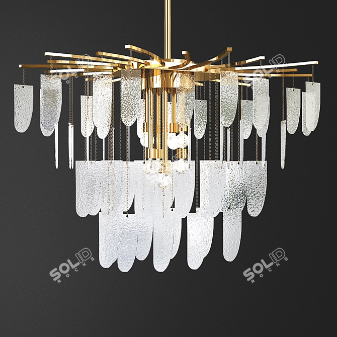 Murano Glass Chandelier: Silver Leaf Textured 3D model image 1