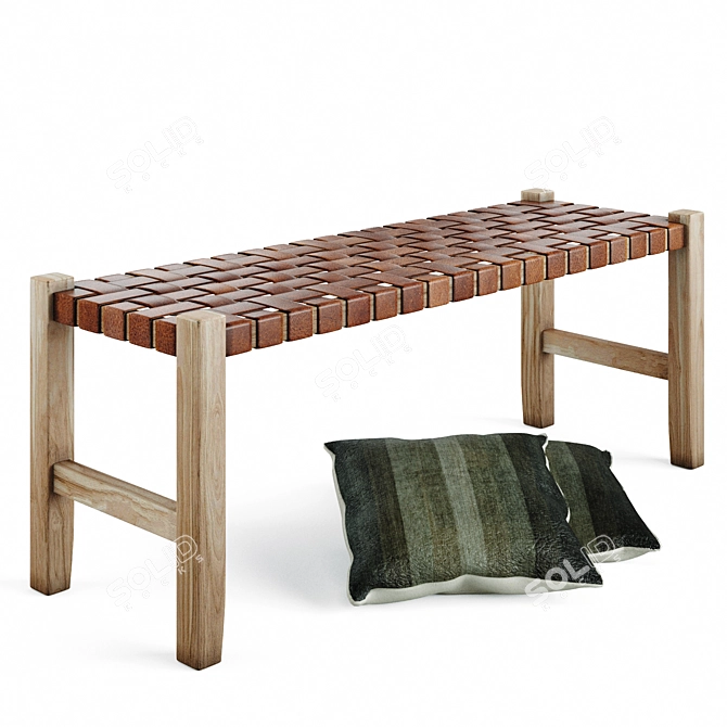 Exquisite Teak Wood Bench 3D model image 1