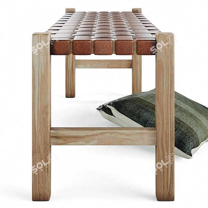 Exquisite Teak Wood Bench 3D model image 3