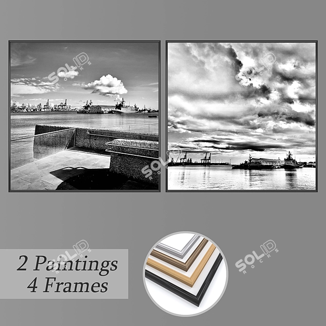 Elegant Wall Art Set W/ 2 Paintings 3D model image 1