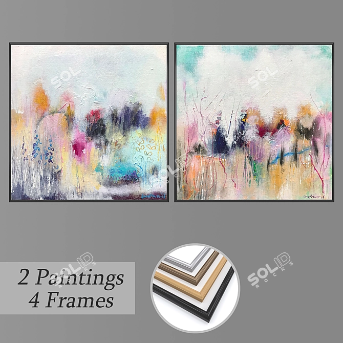 Set of 2 Wall Paintings with 4 Frame Options 3D model image 1