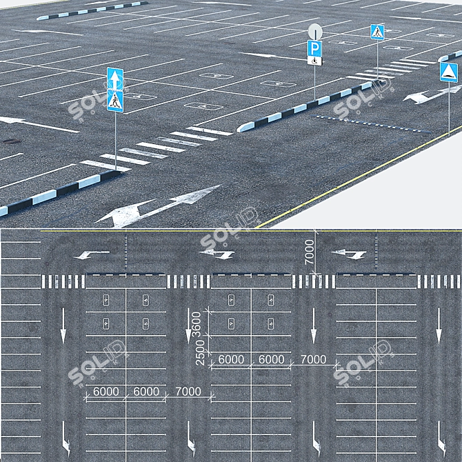 Outdoor Car Park: Spacious and Well-Marked 3D model image 1