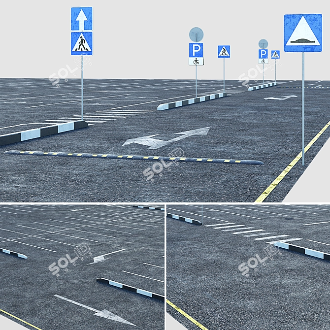 Outdoor Car Park: Spacious and Well-Marked 3D model image 3