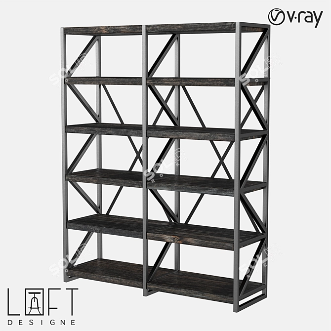 Modern Wood Metal Shelving: Loft Designe 7002 3D model image 1