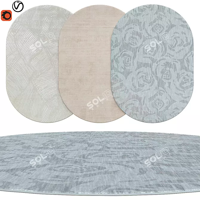 Quality Textured Oval Rugs 3D model image 1