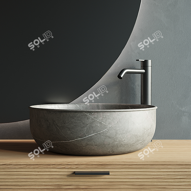 Modern Wood Vanity Unit & Marble Washbasin Set 3D model image 3