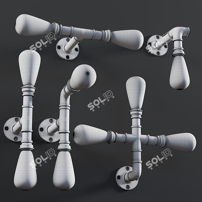 Vintage Industrial Pipe Wall Lamp 3D model image 3