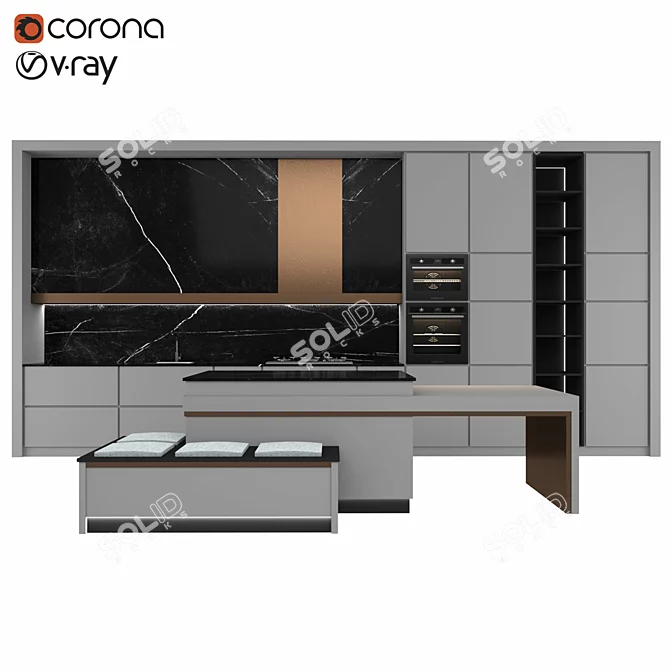 Modern Kitchen Model with V-Ray 3D model image 1