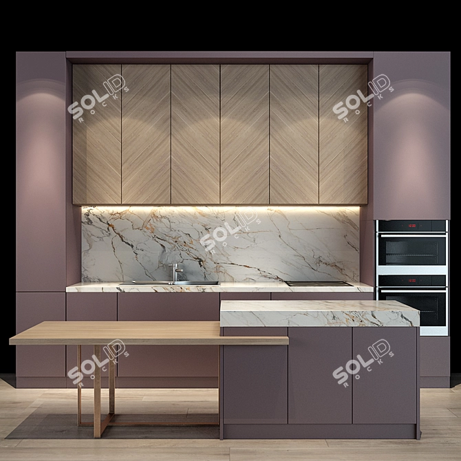 Sleek 46-Piece Modern Kitchen Set 3D model image 1