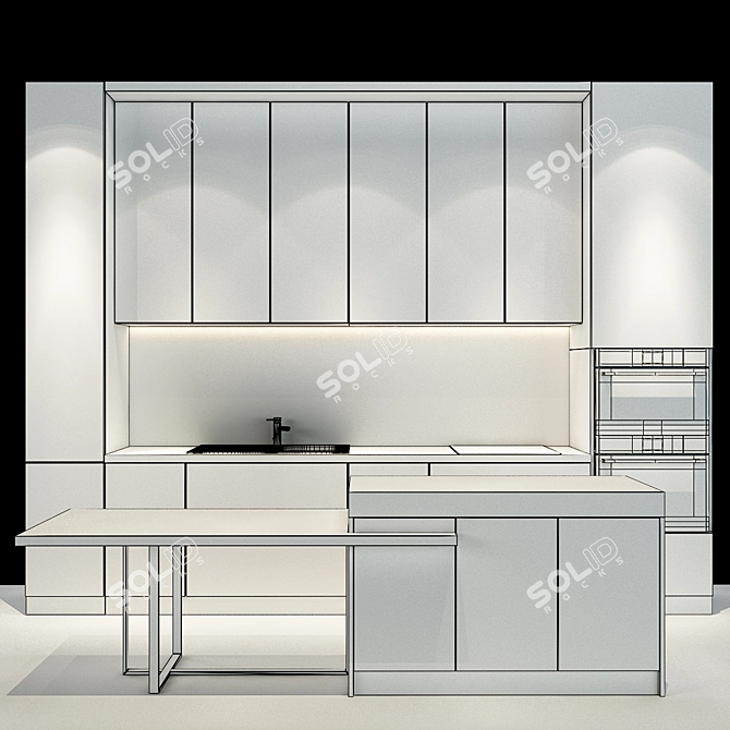 Sleek 46-Piece Modern Kitchen Set 3D model image 3