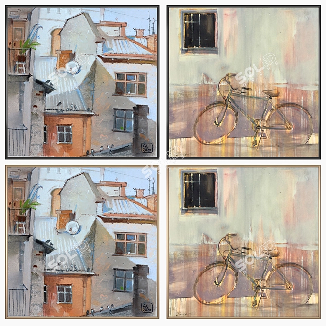 Artistic Wall Paintings Set with Multiple Frames 3D model image 2