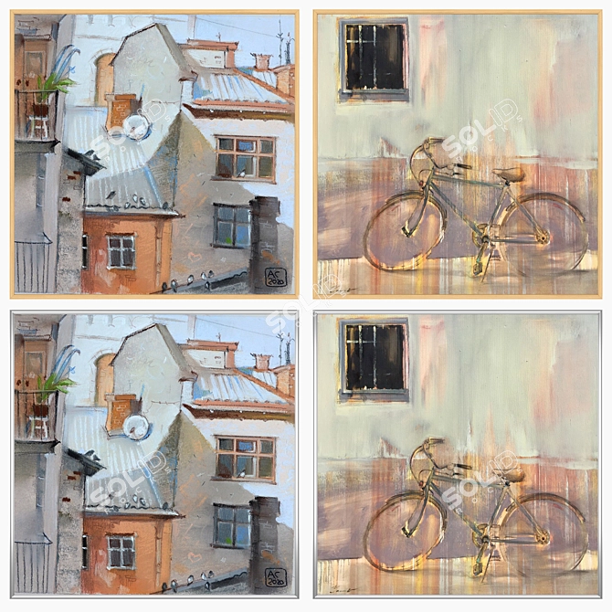 Artistic Wall Paintings Set with Multiple Frames 3D model image 3