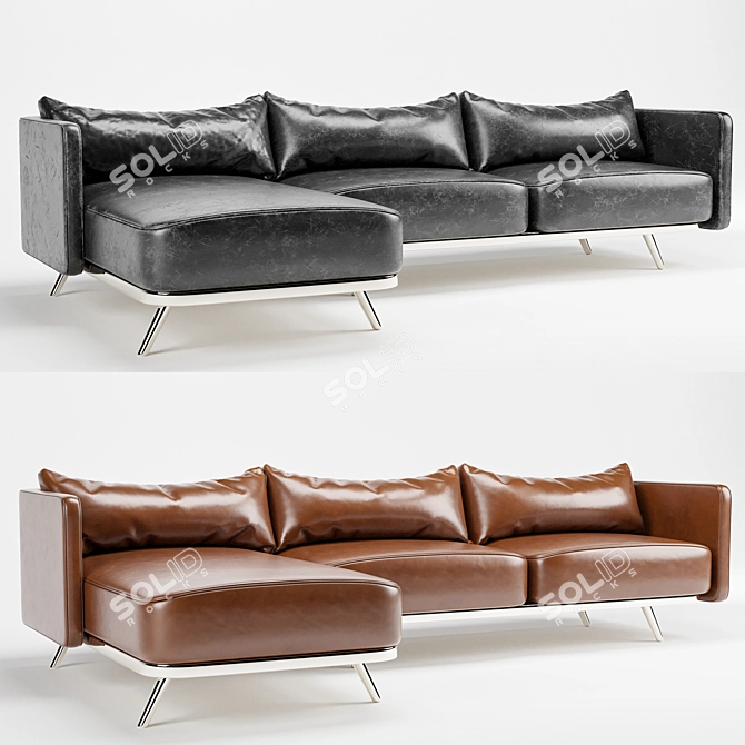 Black & Brown Leather Sofa with Metal Legs 3D model image 1