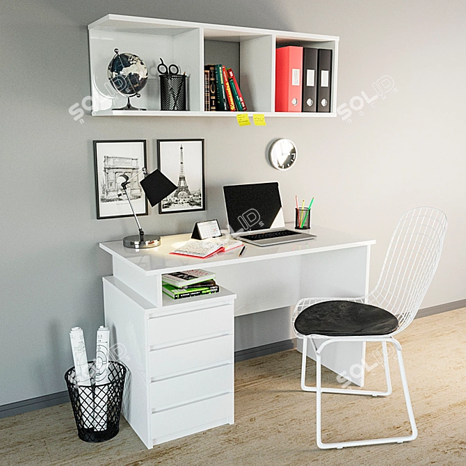 Modern Office Table Set: Mesinge with 4 Drawers 3D model image 1
