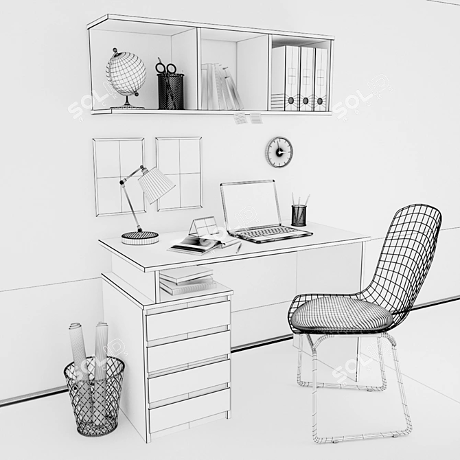 Modern Office Table Set: Mesinge with 4 Drawers 3D model image 3