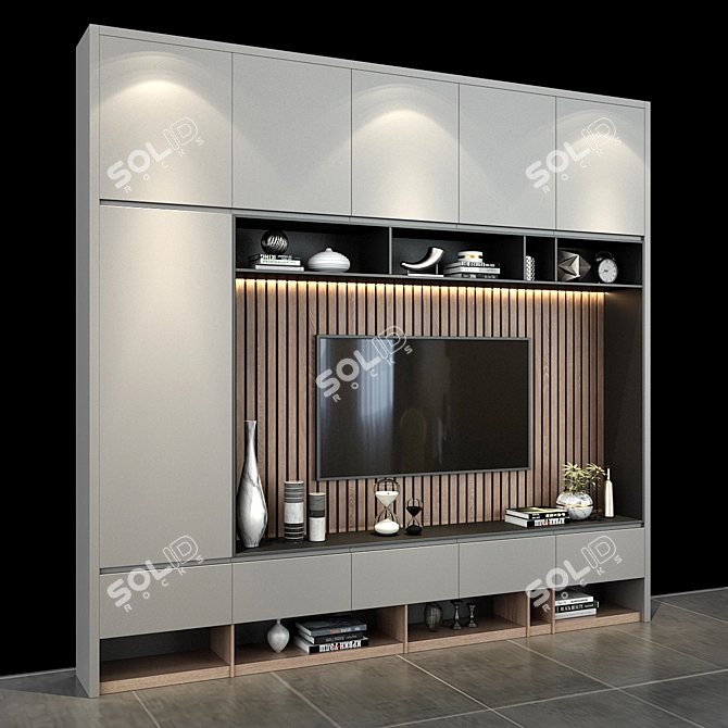 Modern TV Stand Set: Sleek Design & Ample Storage 3D model image 2