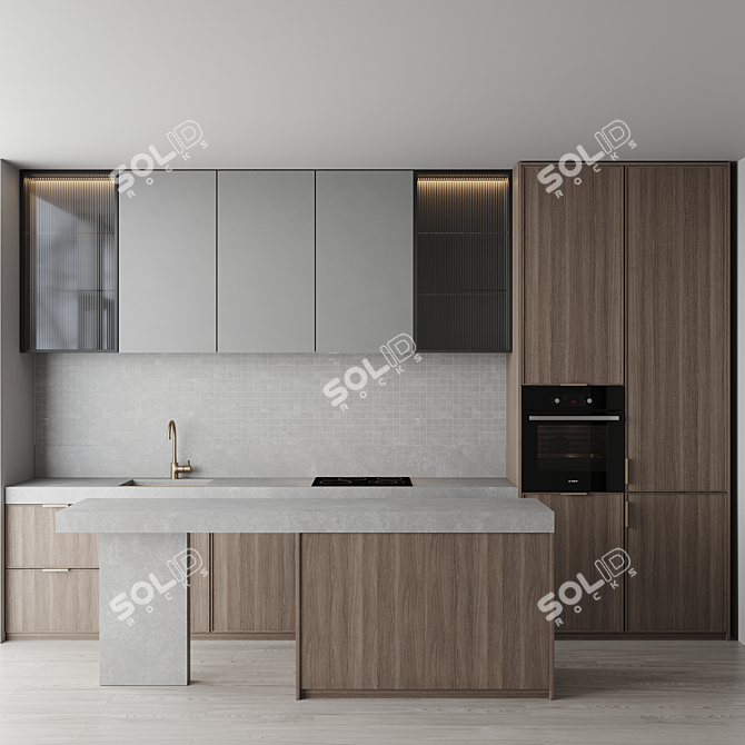 Modern Kitchen Set with Bosch Appliances 3D model image 1