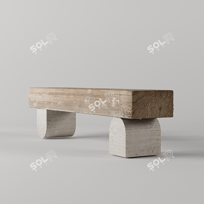 Travertine and Wooden Table Set 3D model image 4