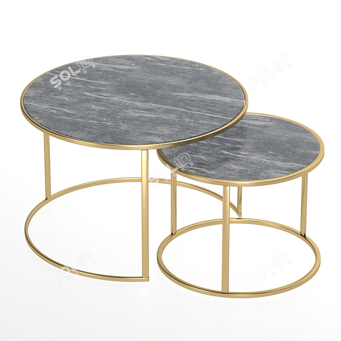 Marquina Black Marble Coffee Tables Set 3D model image 1