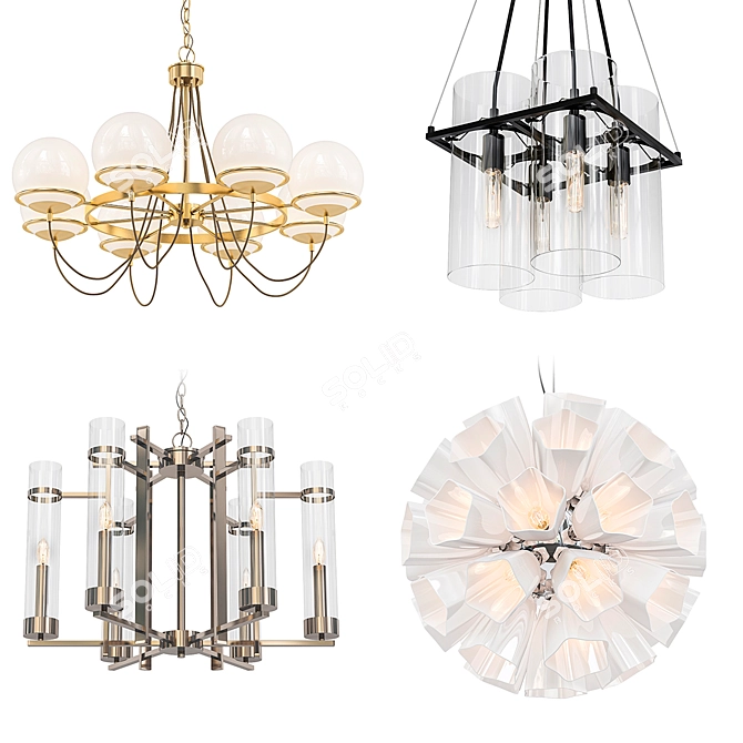 Elegant Crystal Chandelier Set 3D model image 1