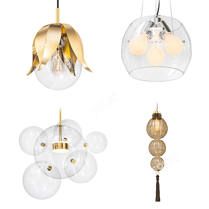 Floral Charm Chandeliers Set 3D model image 1