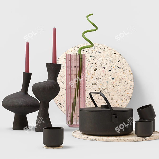 Black & Pink Decorative Set 3D model image 5