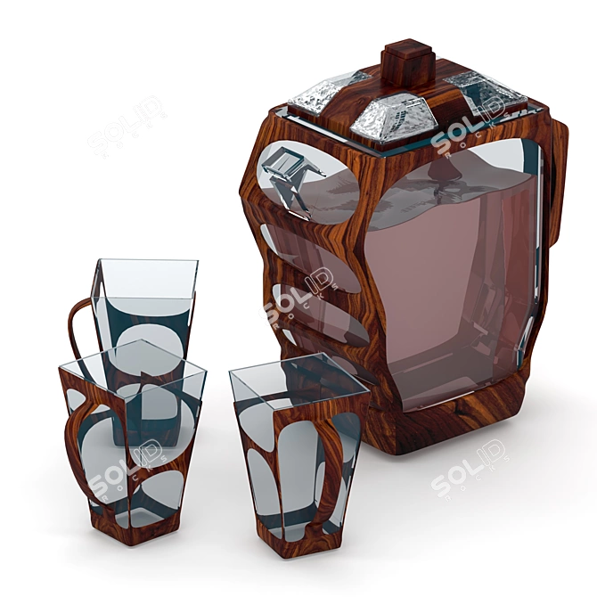 Modern Glass and Wood Tea Cup Set 3D model image 1