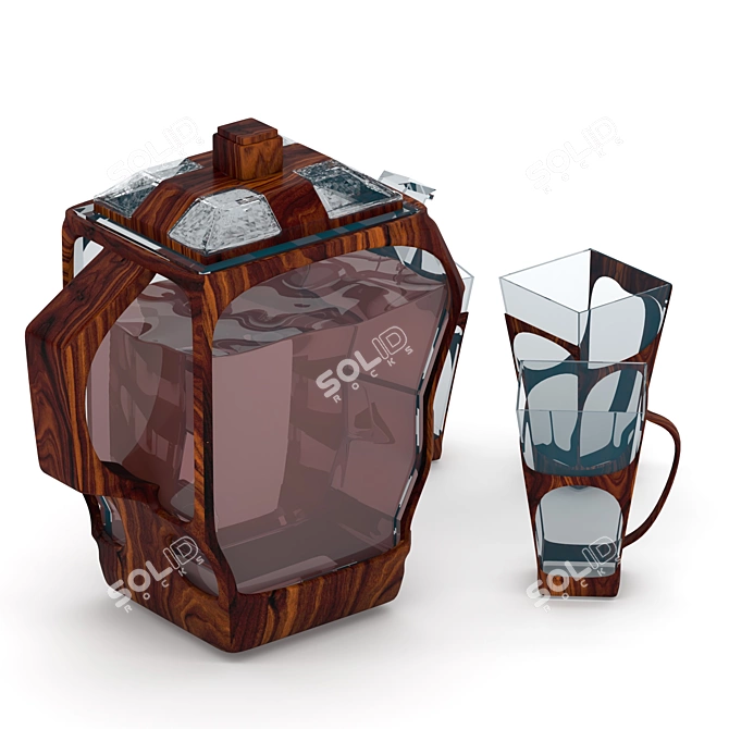 Modern Glass and Wood Tea Cup Set 3D model image 2