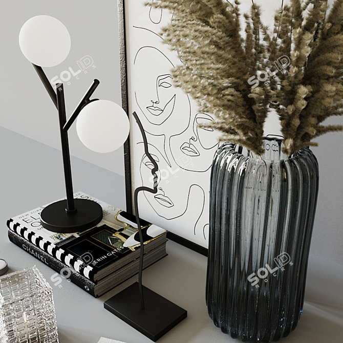 Title: Elegant Ribbed Glass Decor Set 3D model image 3