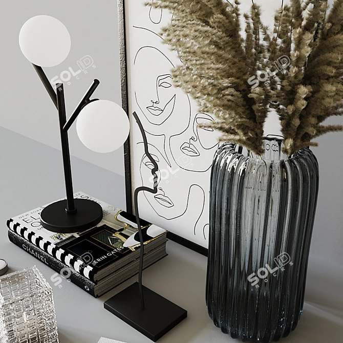 Title: Elegant Ribbed Glass Decor Set 3D model image 4