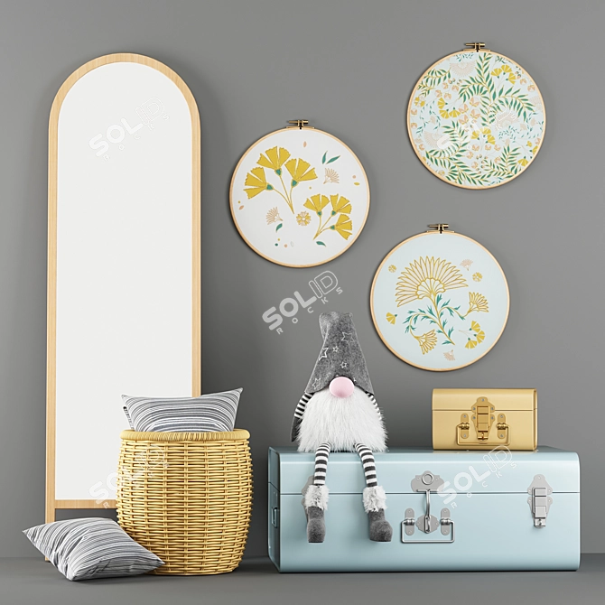 Children's Room Decor Set: Majari Wall Art, Elori Chests, Nabourg Mirror 3D model image 1