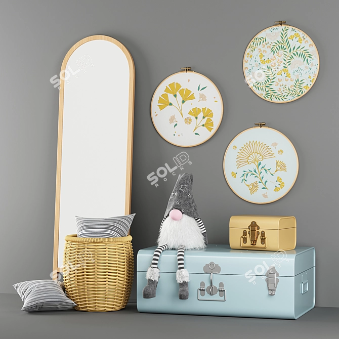 Children's Room Decor Set: Majari Wall Art, Elori Chests, Nabourg Mirror 3D model image 3