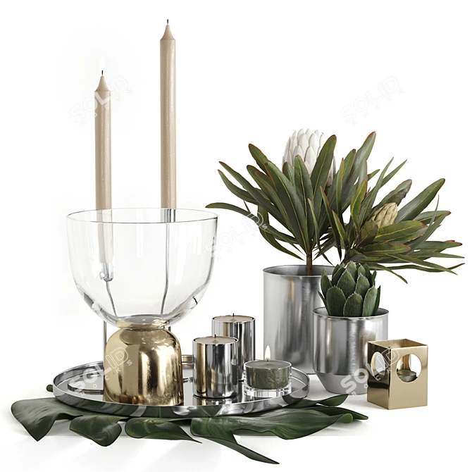 Stylish Chrome Decor Set by H&M 3D model image 1