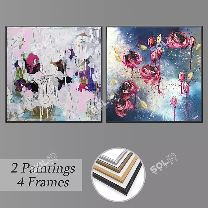 Artistic Set: 2 Paintings, 4 Frame Options 3D model image 1