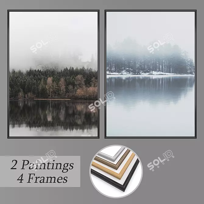 Artful Trio: Set of Frameable Wall Paintings 3D model image 1