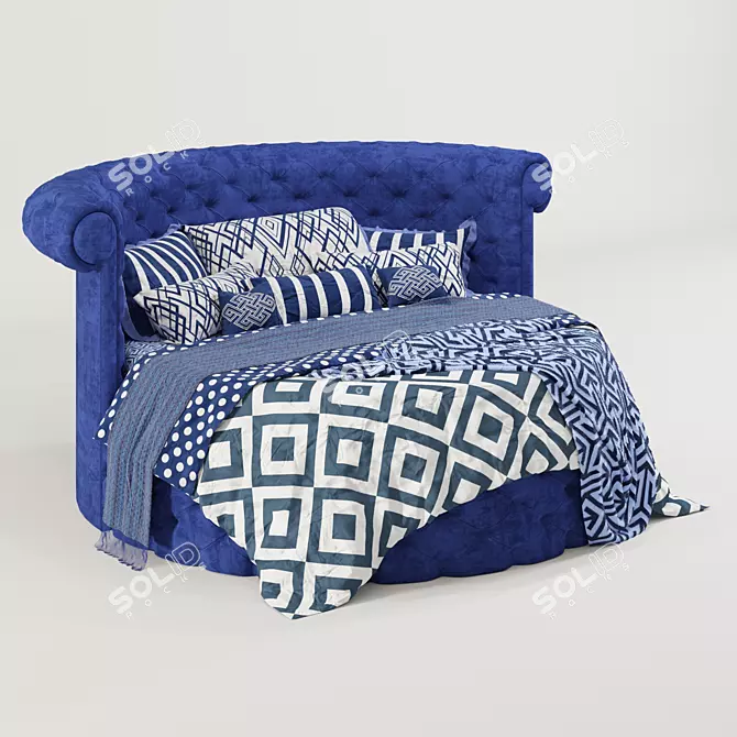 Luxurious Velvet Round Bed - Modern Twin Design 3D model image 1