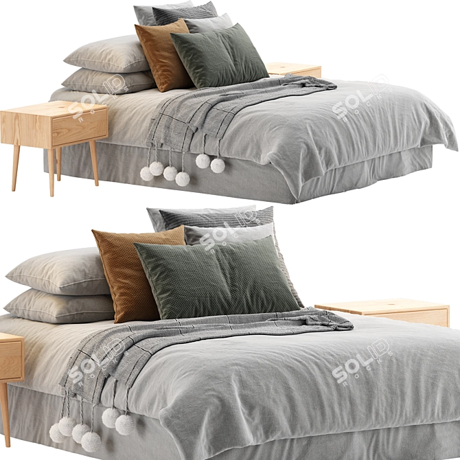 Modern Scandinavian Style Bed 3D model image 1