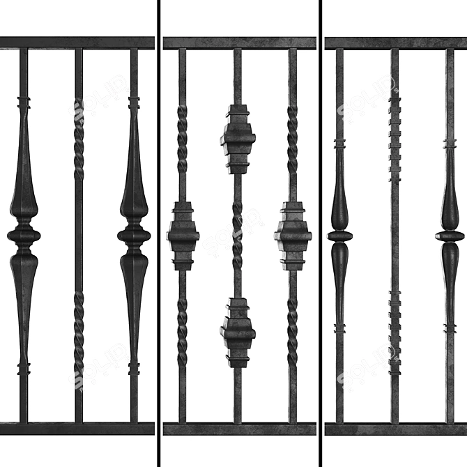 Elegant Wrought Iron Fence Bundle 3D model image 1