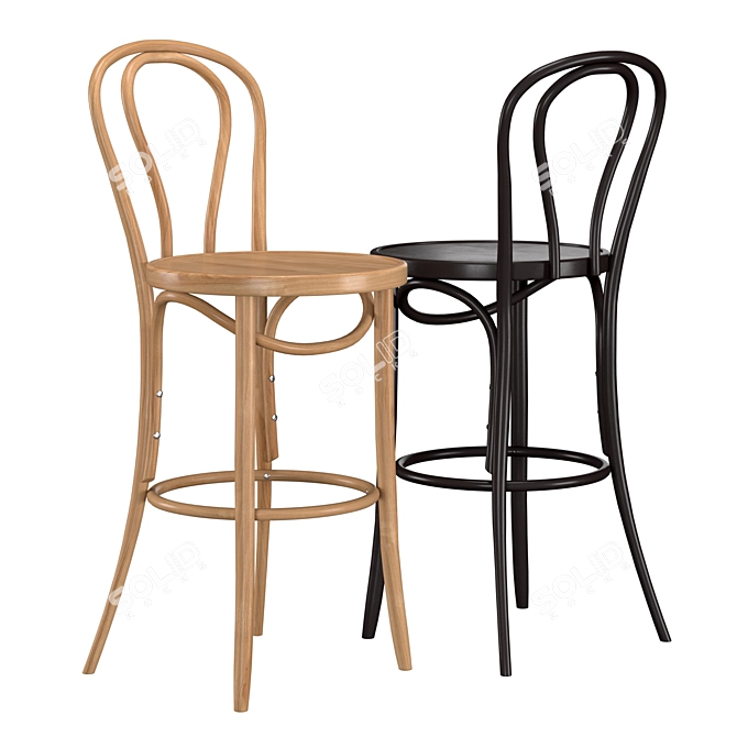 Elegant Bentwood Bar Stool 3D model image 2