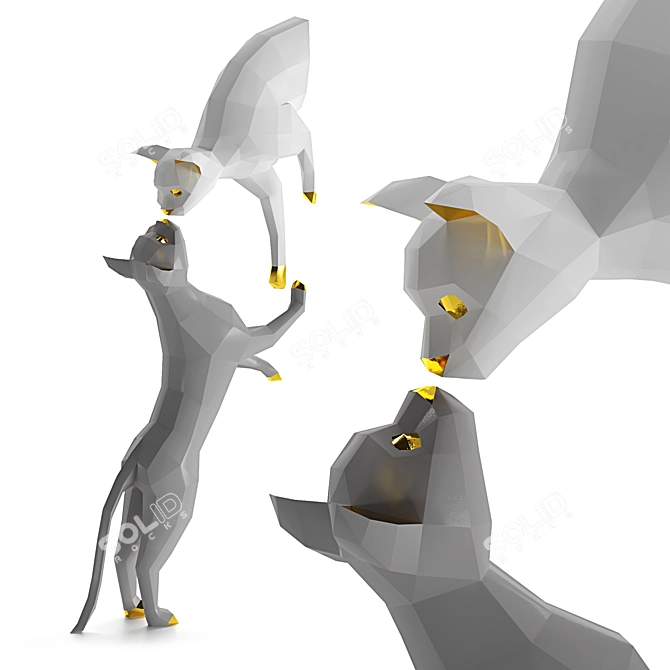 Low Poly Cats Sculpture - Elegant Interior Decor 3D model image 1