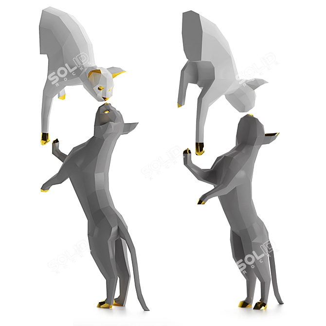 Low Poly Cats Sculpture - Elegant Interior Decor 3D model image 2