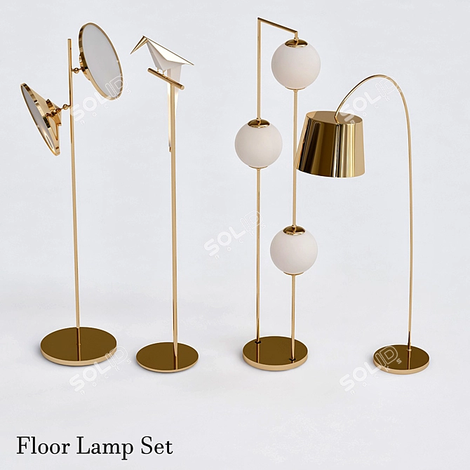 Sleek Floor Lamp Set 3D model image 1