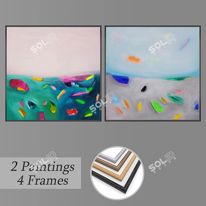 Versatile Set: 2 Paintings, 4 Frames 3D model image 1