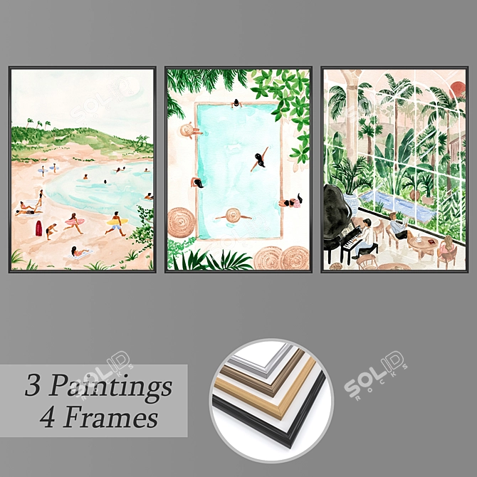 Artistic Wall Painting Set with Multiple Frame Options 3D model image 1