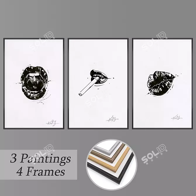 Artistic Frames and Paintings Set 3D model image 1