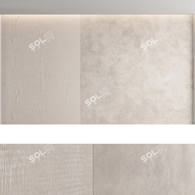 Decorative Concrete and Wood Wall Panel Set 3D model image 2