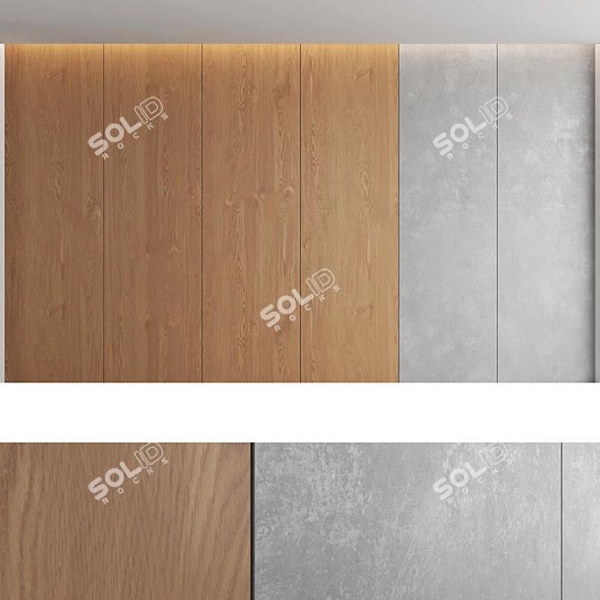 Decorative Concrete and Wood Wall Panel Set 3D model image 3