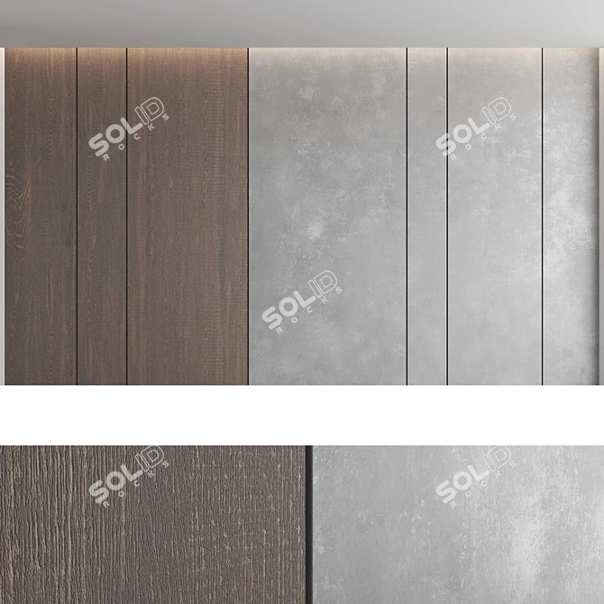 Decorative Concrete and Wood Wall Panel Set 3D model image 5