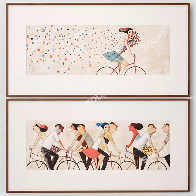 Colorful Bicyclist Art Frames 3D model image 1